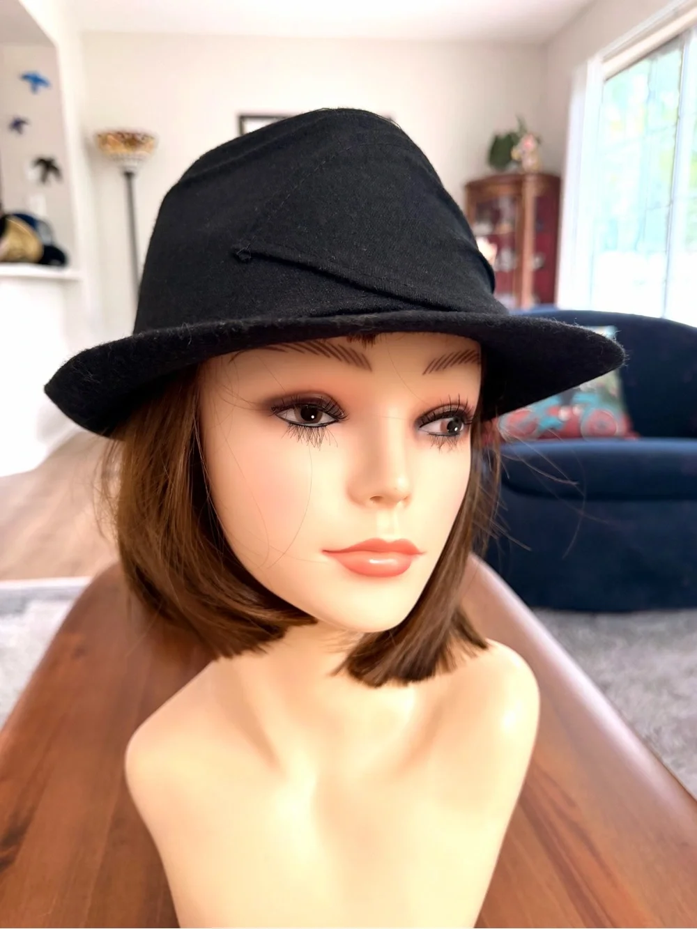 Collection Eighteen Black Wool Blend Fedora Cloche Draped Sequin Hat
